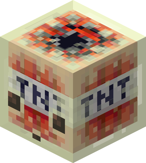 A sulfur cube that has absorbed TNT, showing its explosive form.